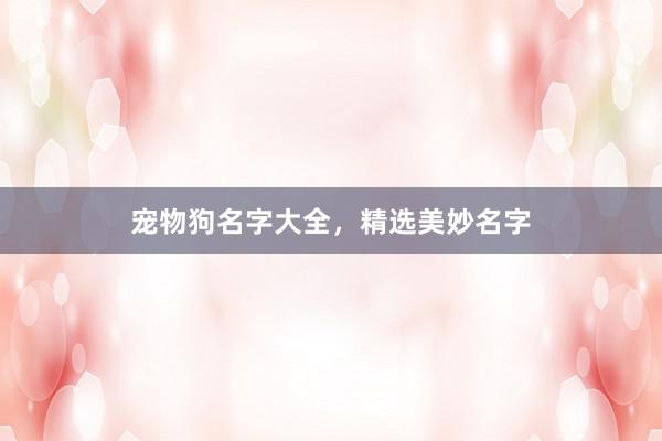 宠物狗名字大全,精选美妙名字